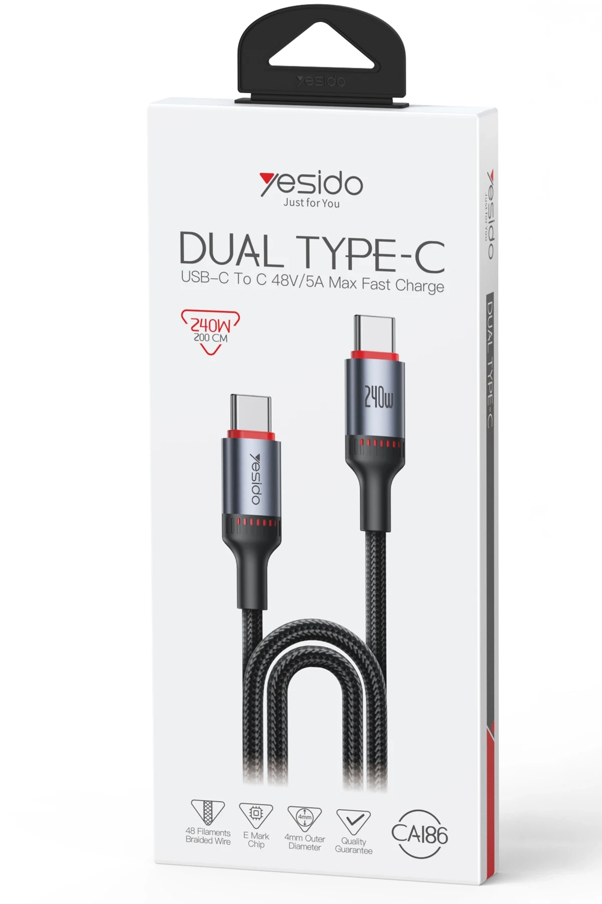 Yesido CA186 2M 240W Type-C to Type-C PD Hızlı Şarj Kablosu