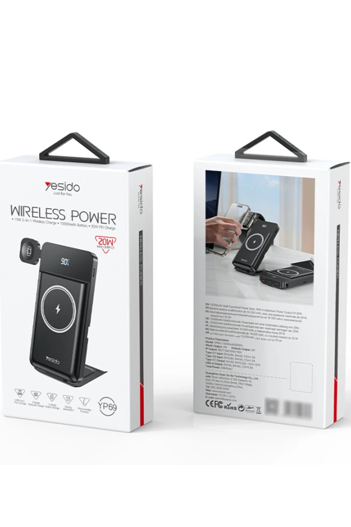 Yesido YP69 10.000 mAh Led Göstergeli Çok Fonksiyonlu 20W PD Kablosuz Magsafe Powerbank