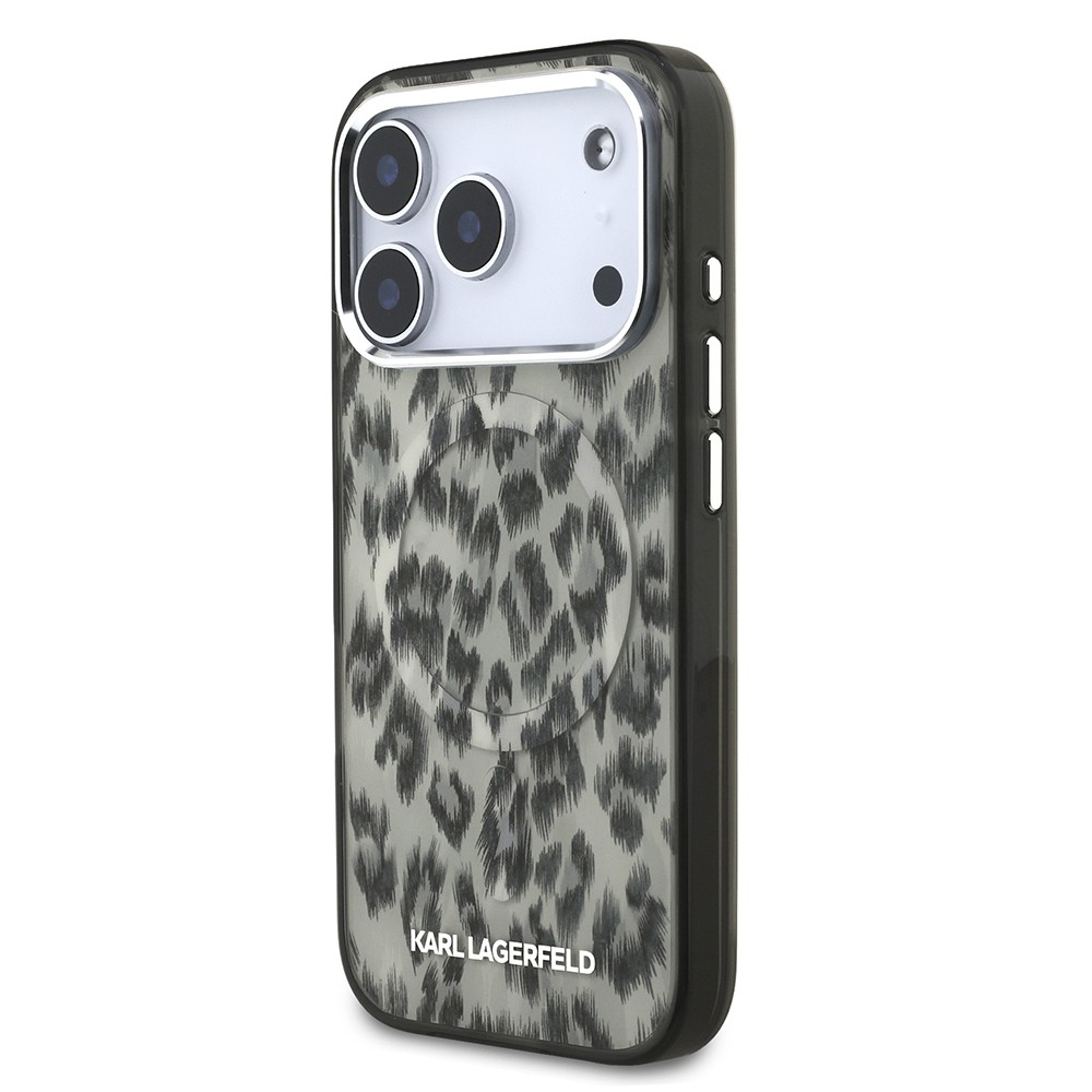 Apple iPhone 17 Pro Kılıf Karl Lagerfeld Orjinal Lisanslı M-safe Şarj Özellikli IML Leopar Baskılı Kapak