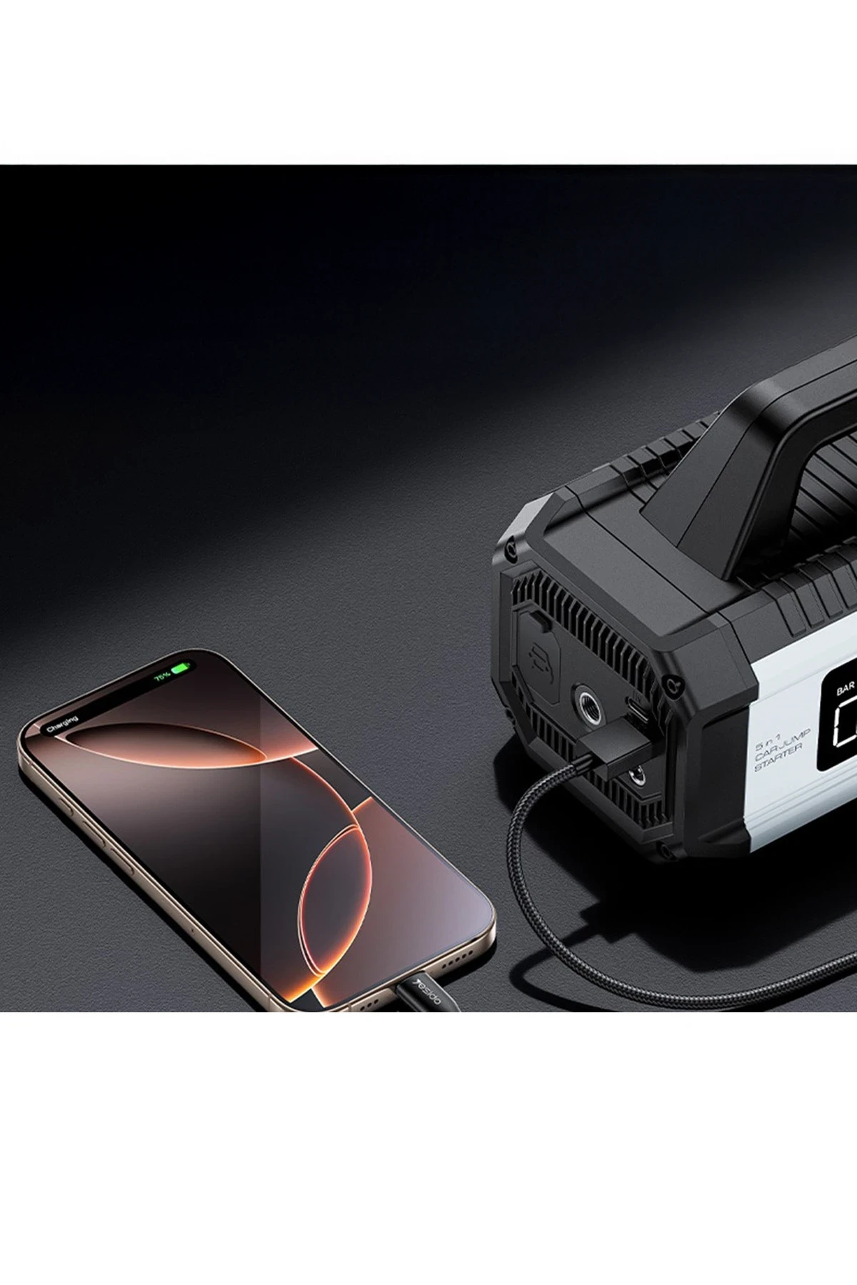 Yesido VC13 Dijital Göstergeli 10.000 mAh Bataryalı Led Acil Durum Fenerli Akü Takviye Özellikli Kablosuz Hava Kompresörü