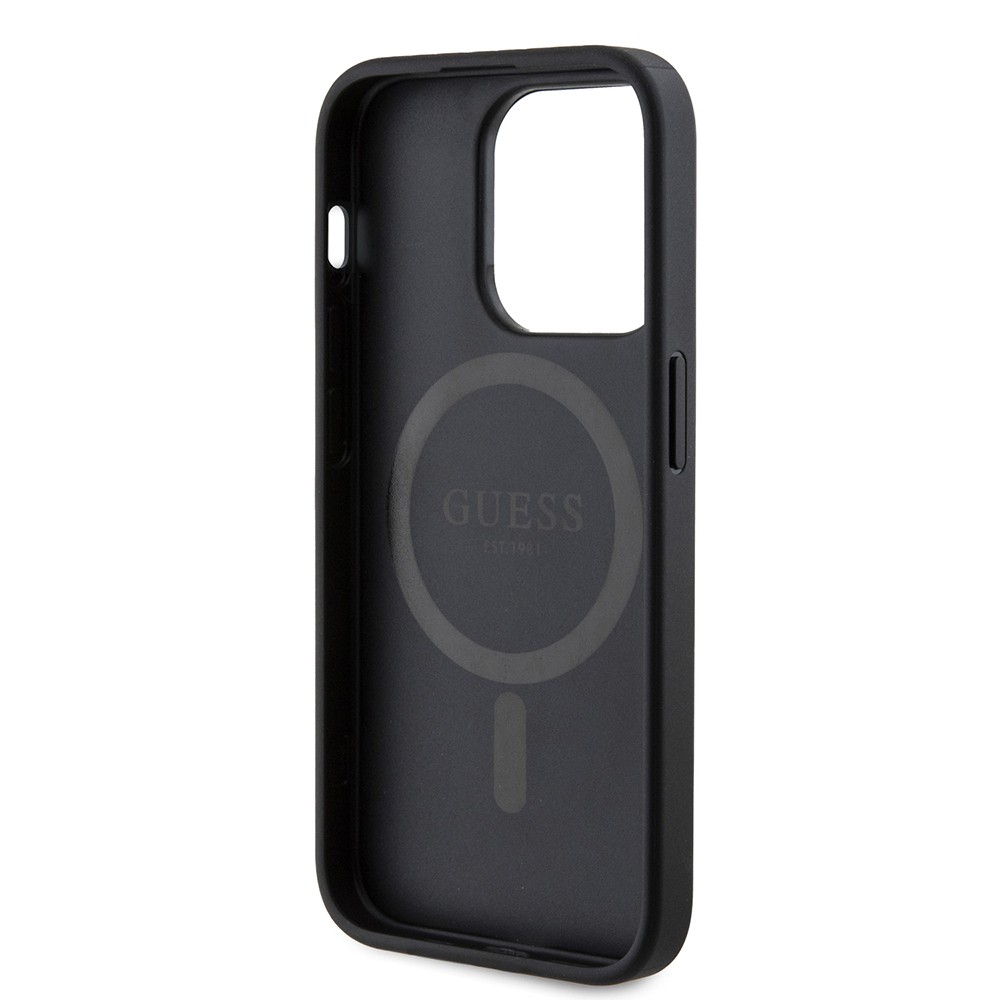 Apple iPhone 14 Pro Max Kılıf Guess Orjinal Lisanslı M-safe Şarj Özellikli PU Üçgen Logo 4G Desenli Kapak
