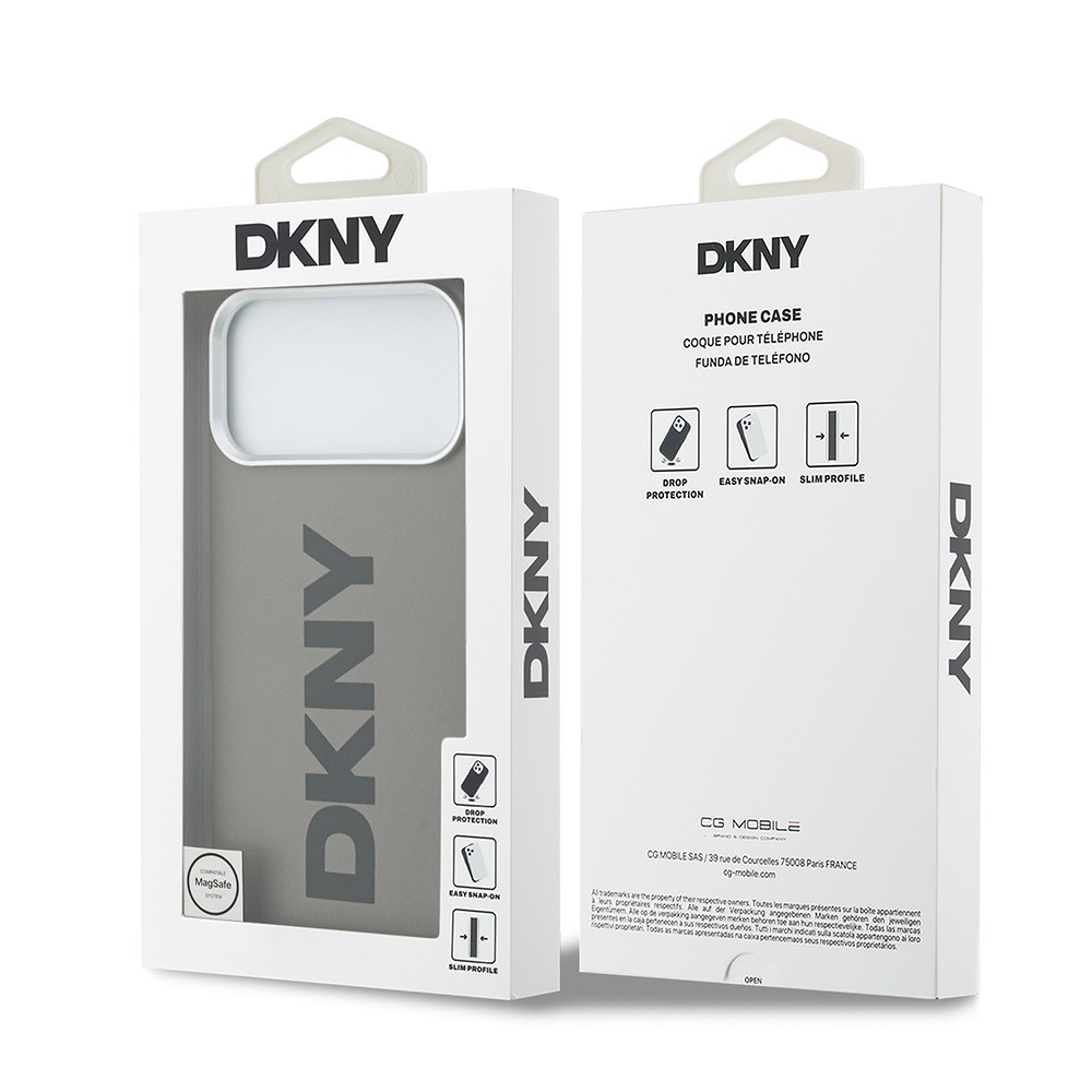 Apple iPhone 17 Pro Max Kılıf DKNY Orjinal Lisanslı M-safe Şarj Özellikli PU Büyük Dikey Logolu Kapak