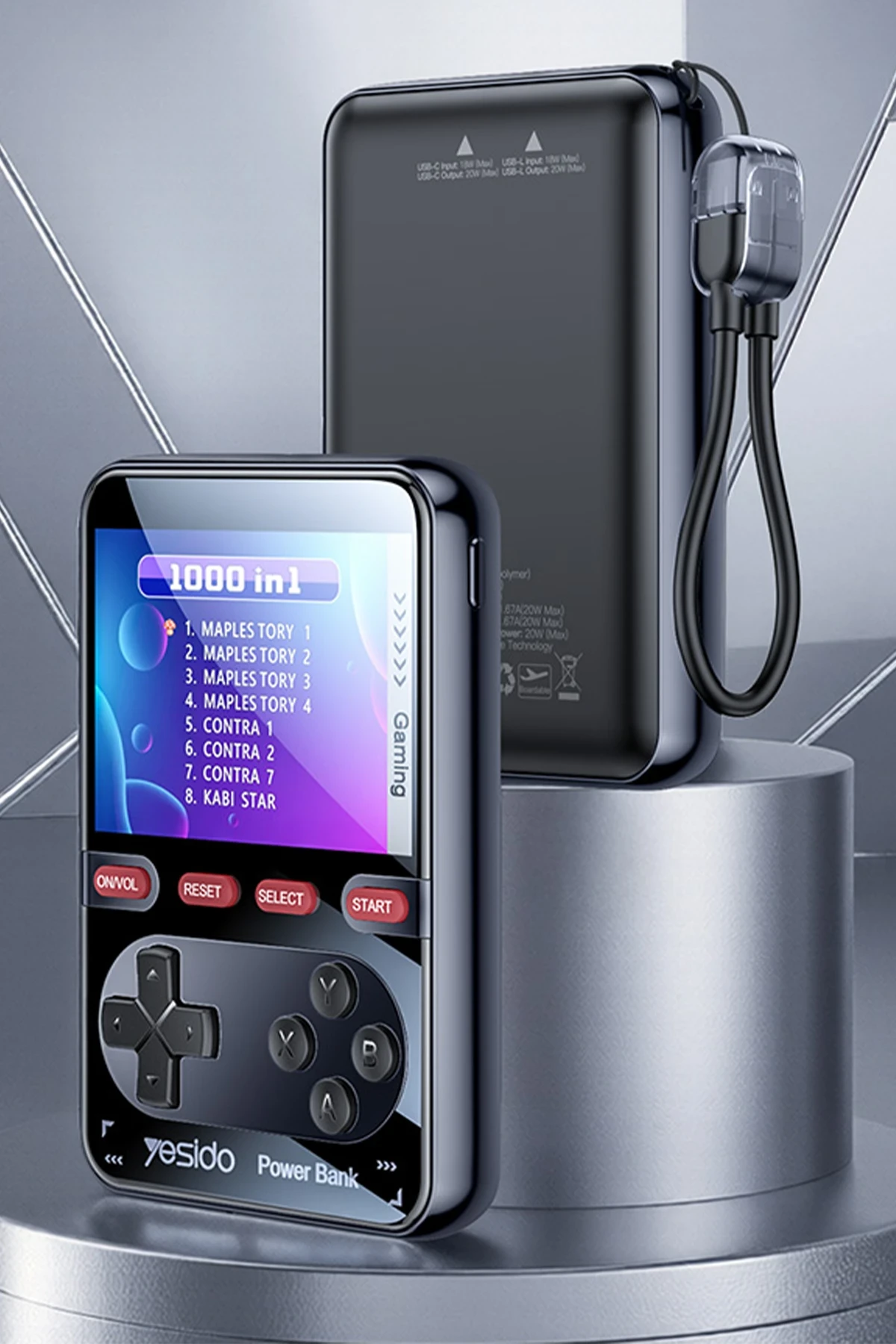 Yesido YP87 Dahili Retro Oyun Konsollu 10.000 mAh 2in1 20W PD Hızlı Şarj Powerbank