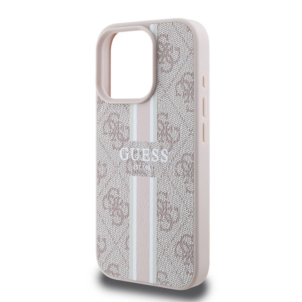 Apple iPhone 16 Pro Kılıf Guess Orjinal Lisanslı M-safe Şarj Özellikli 4G Şerit Tasarımlı Printed Kapak