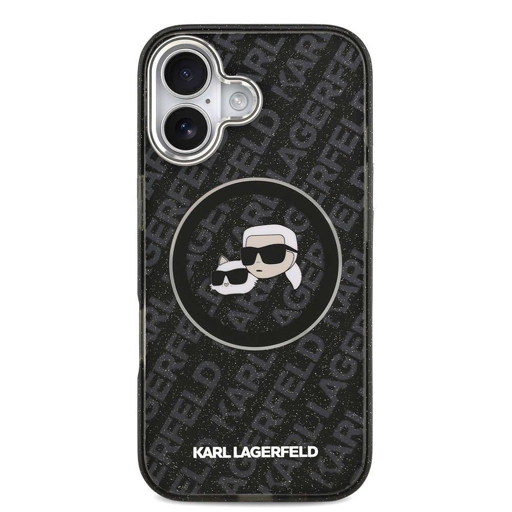 Apple iPhone 17 Kılıf Karl Lagerfeld Orjinal Lisanslı Parlayan Simli Karl & Choupette Heads Kapak