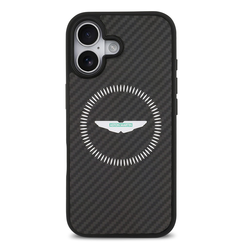 Apple iPhone 17 Kılıf Aston Martin Orjinal Lisanslı M-safe Şarj Özellikli Karbon Fiber Kapak