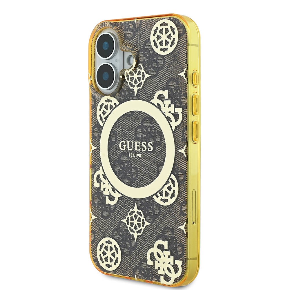 Apple iPhone 16 Plus Kılıf Guess Orjinal Lisanslı M-safe Şarj Özellikli 4G Desenli IML Yazı Logolu Peony Kapak