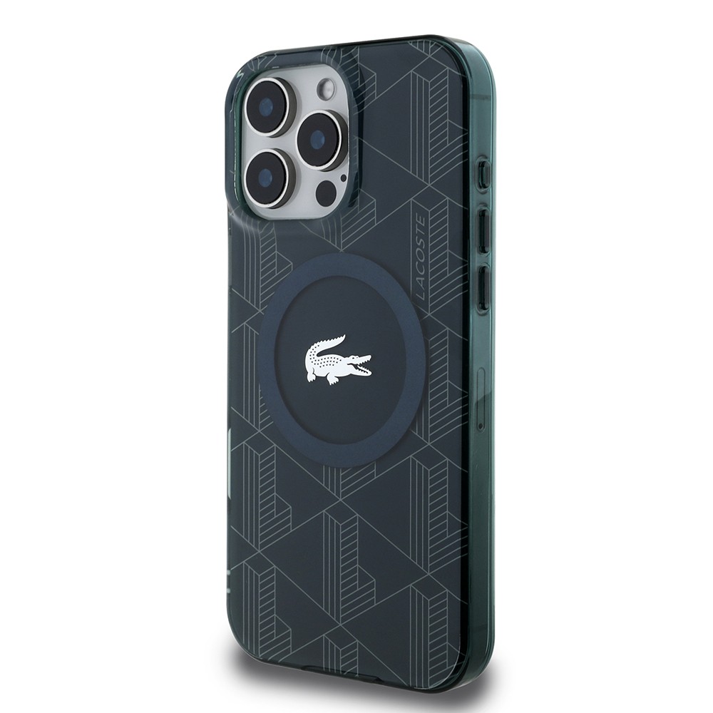 Apple iPhone 16 Pro Kılıf Lacoste Orjinal Lisanslı M-safe Şarj Özellikli IML Baskılı Gümüş Timsah Logolu Monogram Kapak