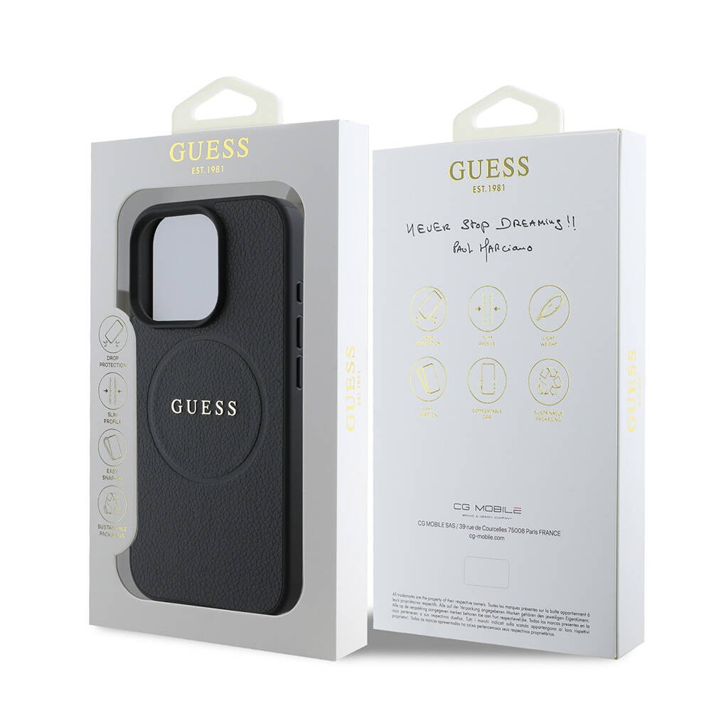 Apple iPhone 16 Pro Kılıf Guess Orjinal Lisanslı M-safe Şarj Özellikli Yazı Logolu Grained Kapak