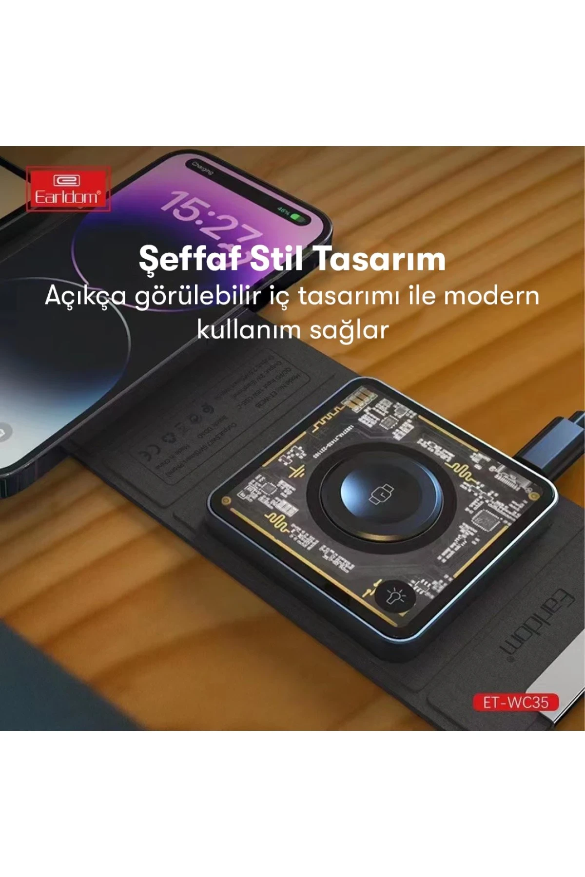 Earldom WC35 3in1 15W Magsafe Katlanabilir Masaüstü Kablosuz Şarj Standı