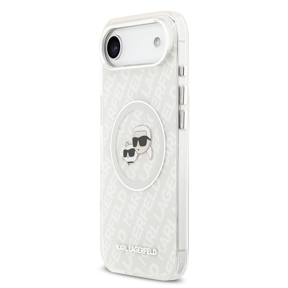 Apple iPhone 17 Air Kılıf Karl Lagerfeld Orjinal Lisanslı Parlayan Simli Karl & Choupette Heads Kapak