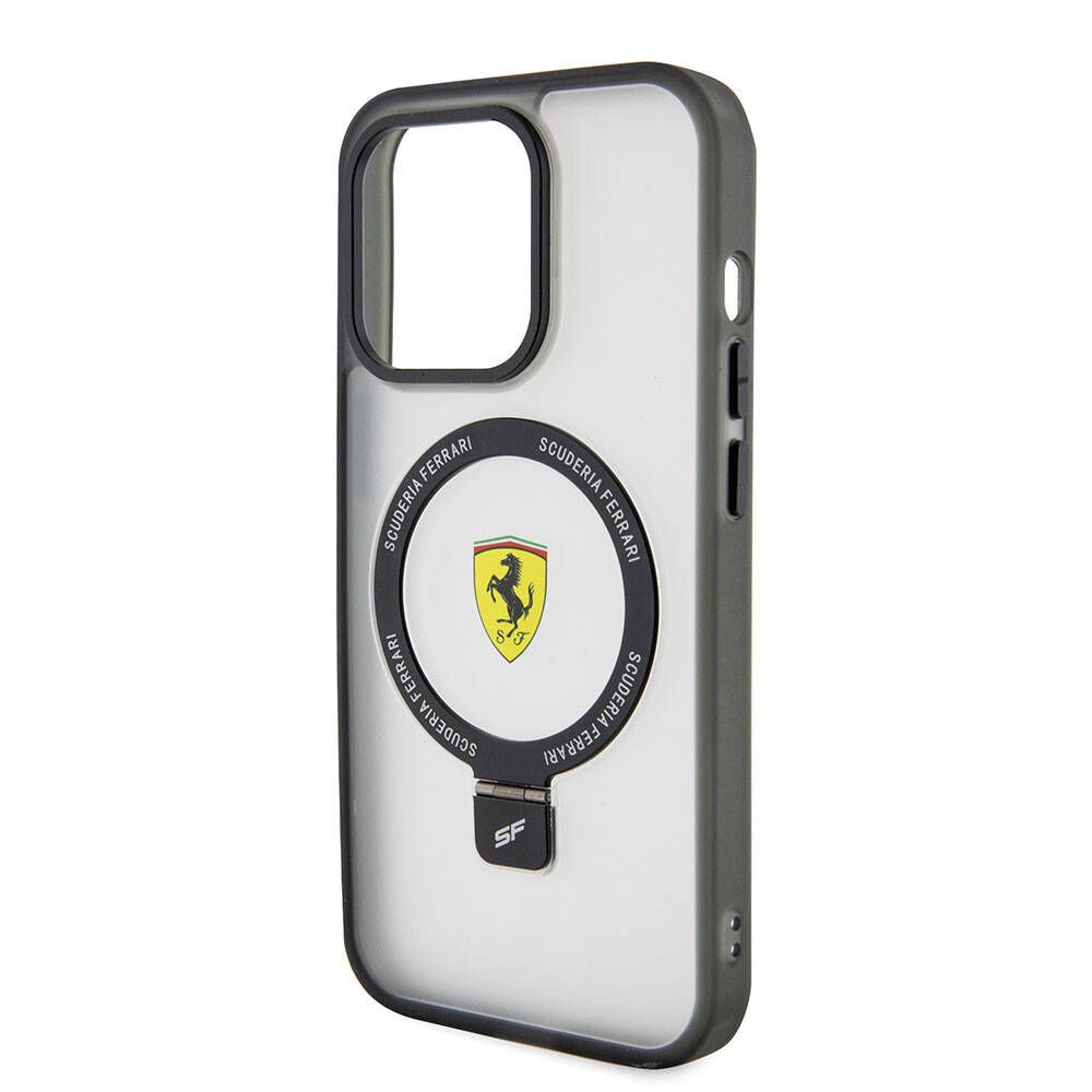Apple iPhone 15 Pro Max Kılıf Ferrari M-safe Şarj Özellikli Standlı Buzlu Yüzey Dizayn Kapak