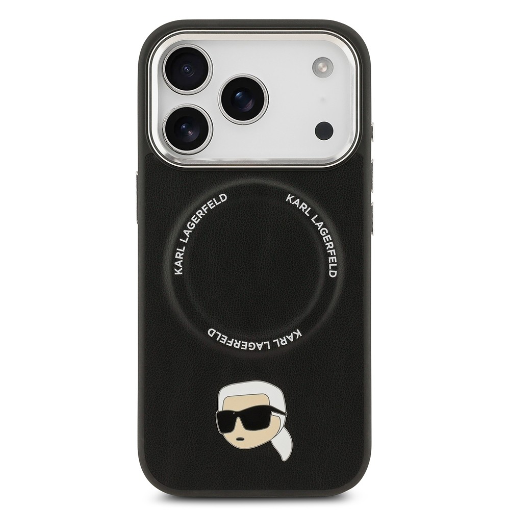 Apple iPhone 17 Pro Kılıf Karl Lagerfeld Orjinal Lisanslı M-safe Şarj Özellikli Metal Kamera ve Buton Tasarımlı Karl PU Deri Kapak
