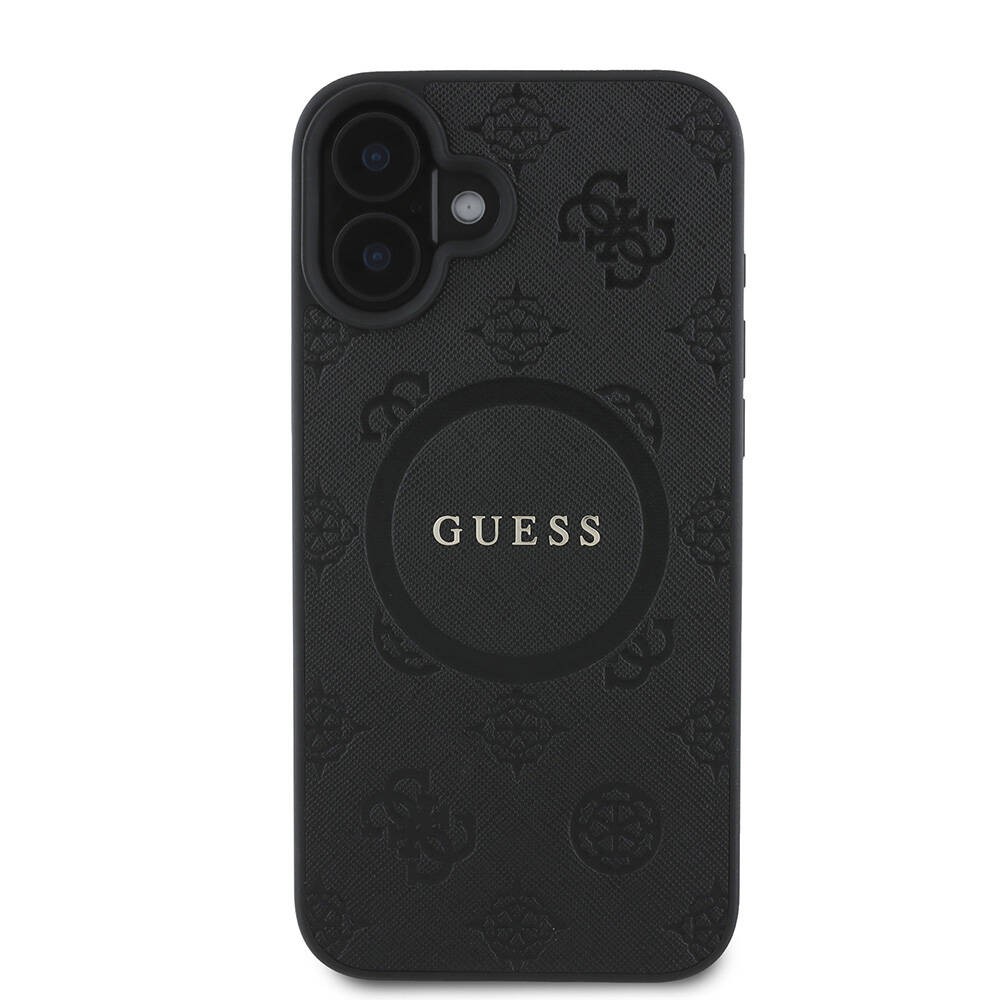 Apple iPhone 16 Plus Kılıf Guess Orjinal Lisanslı M-safe Şarj Özellikli Yazı Logolu Saffiano Peony Kapak