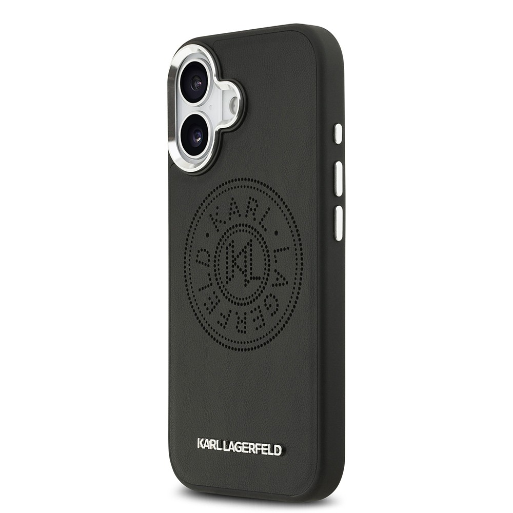 Apple iPhone 17 Kılıf Karl Lagerfeld Orjinal Lisanslı M-safe Şarj Özellikli Delikli Tasarım Metal Logolu PU Deri Kapak