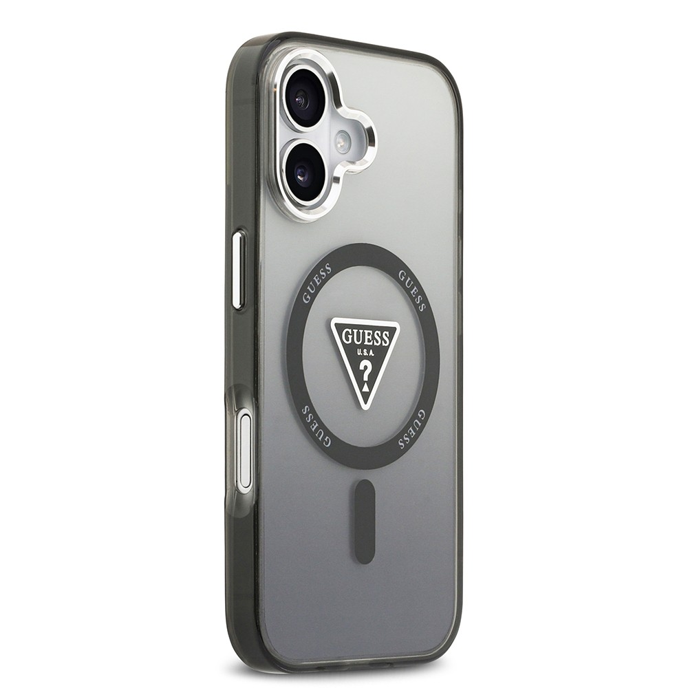 Apple iPhone 17 Kılıf Guess Orjinal Lisanslı M-safe Şarj Özellikli IML Baskılı Üçgen Logolu Metal Kamera Çerçeveli Kapak