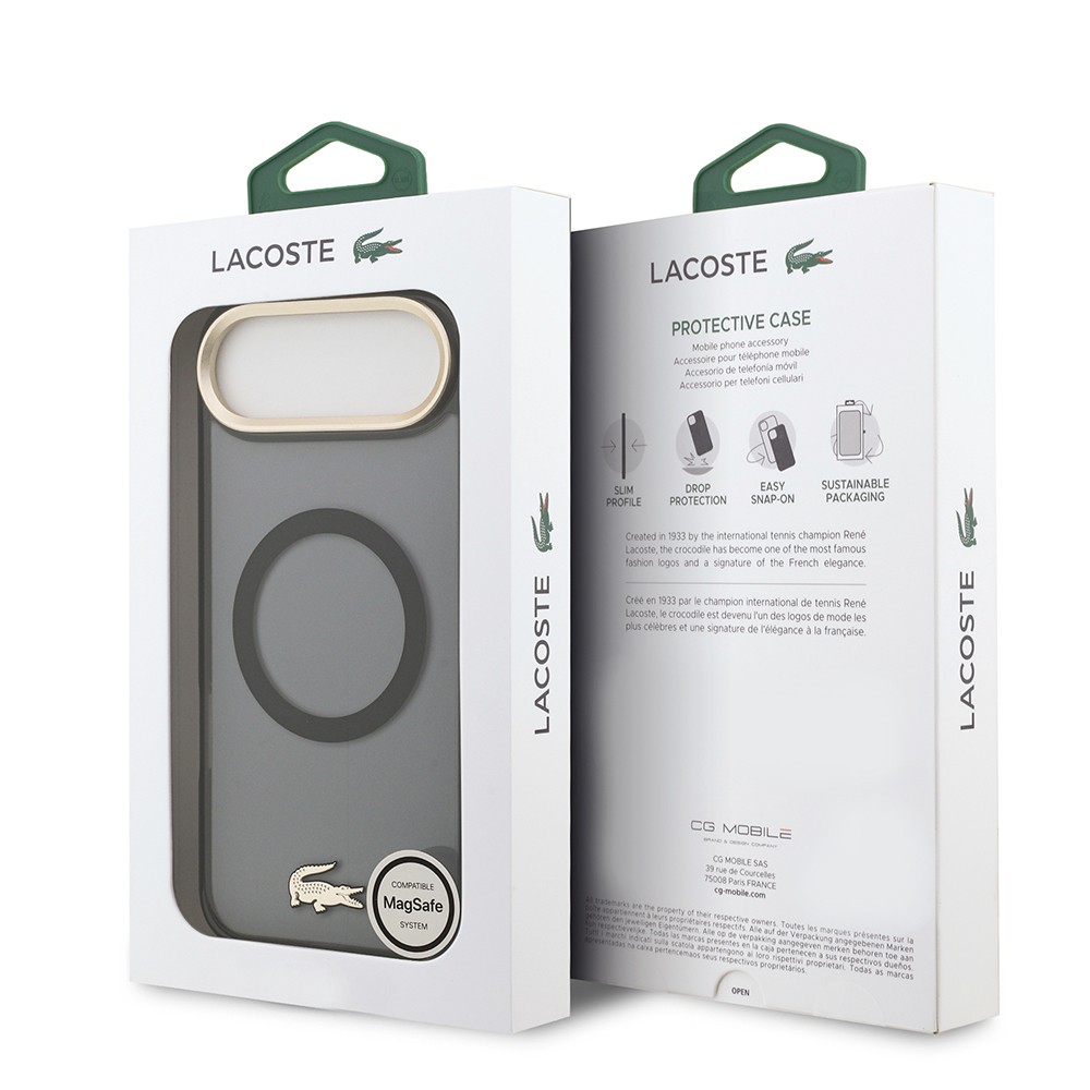 Apple iPhone 17 Air Kılıf Lacoste Orjinal Lisanslı M-safe Şarj Özellikli Gold Timsah Logolu Buzlu Kapak
