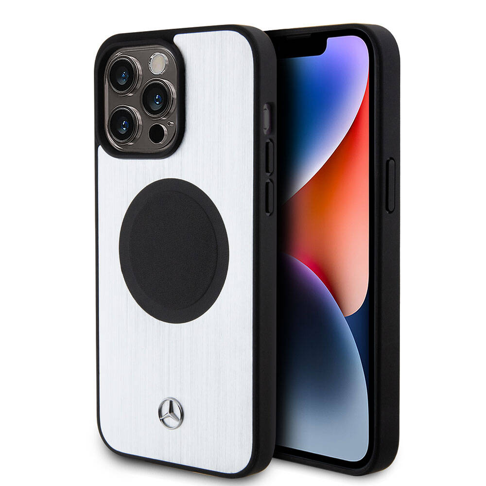 Apple iPhone 15 Pro Max Kılıf Mercedes Benz Orjinal Lisanslı M-safe Şarj Özellikli Alüminyum Arka Yüzey Metal Yıldız Logolu Kapak