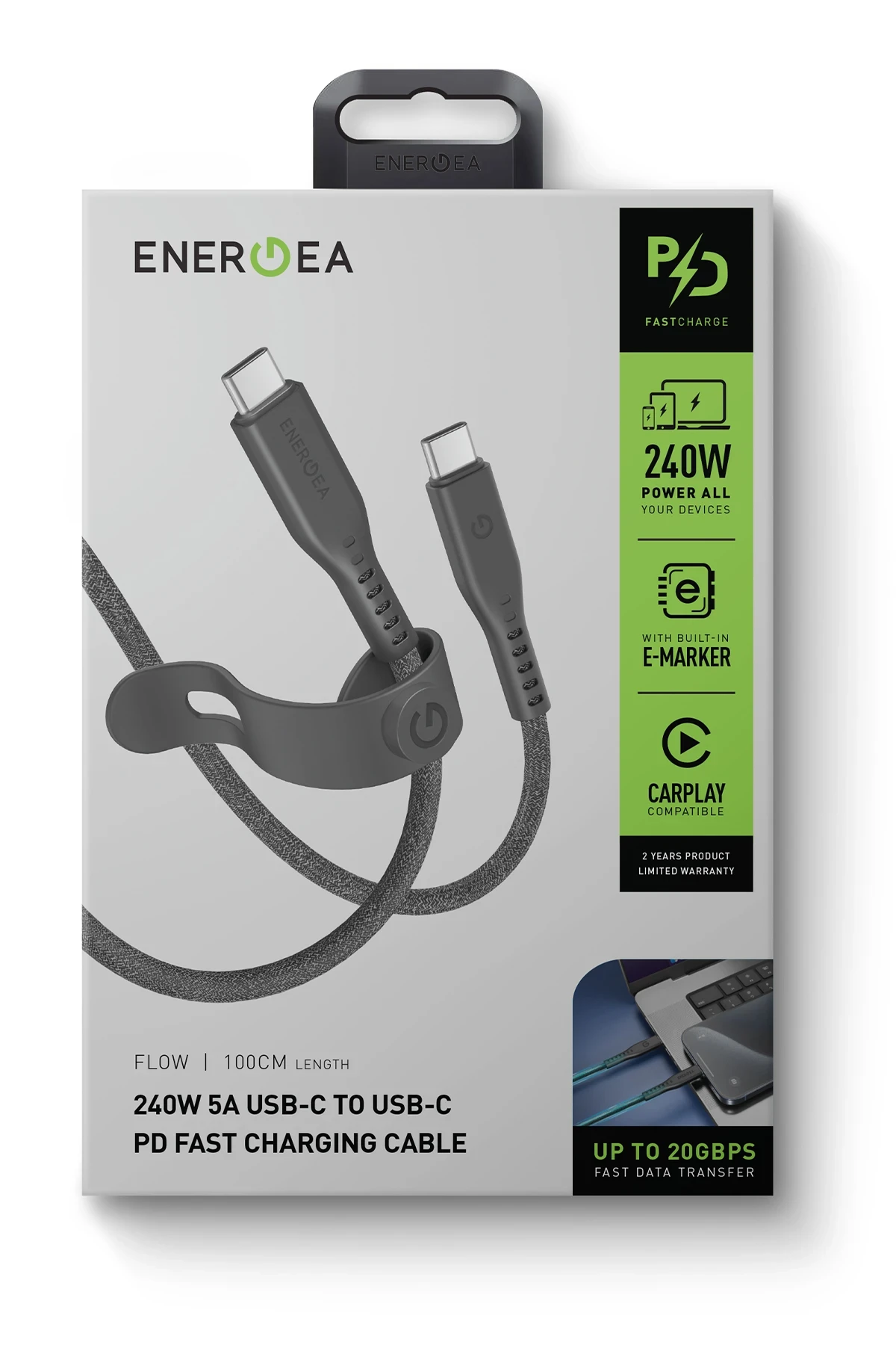 Energea Flow USB 3.2 2M 240W Type-C to Type-C PD Hızlı Şarj Kablo