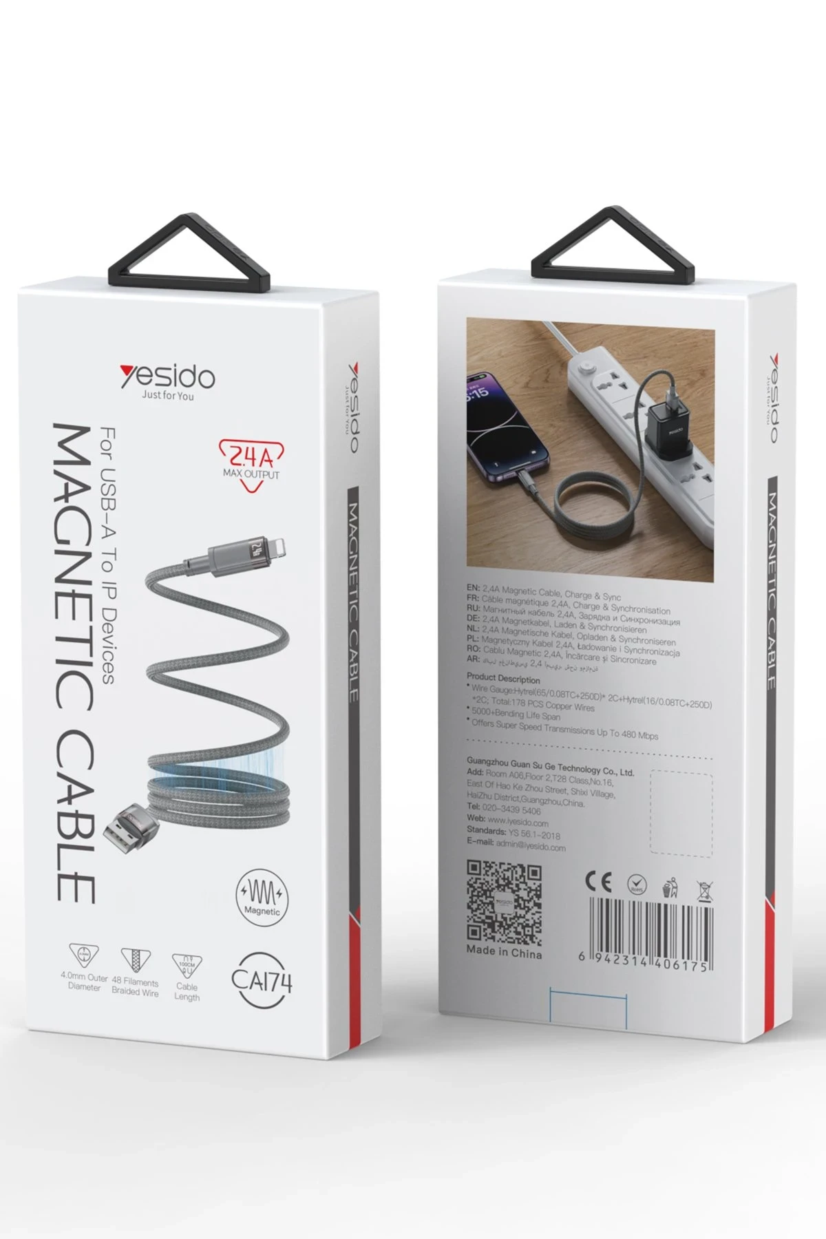 Yesido CA174 1M 27W USB to Lightning Manyetik Katlanma Özellikli PD Hızlı Şarj Kablosu