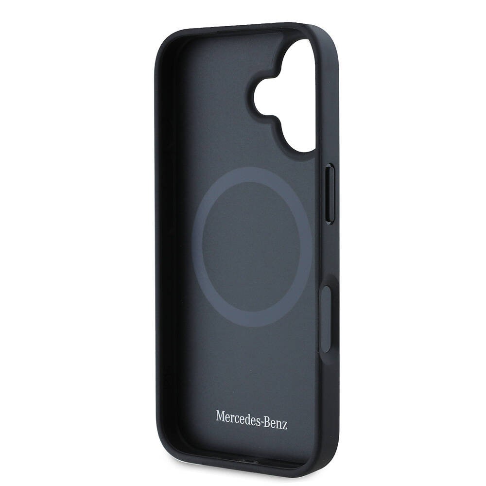 Apple iPhone 16 Kılıf Mercedes Benz Orjinal Lisanslı M-safe Şarj Özellikli 3D Metal Logolu Wood Imitation Deri Kapak