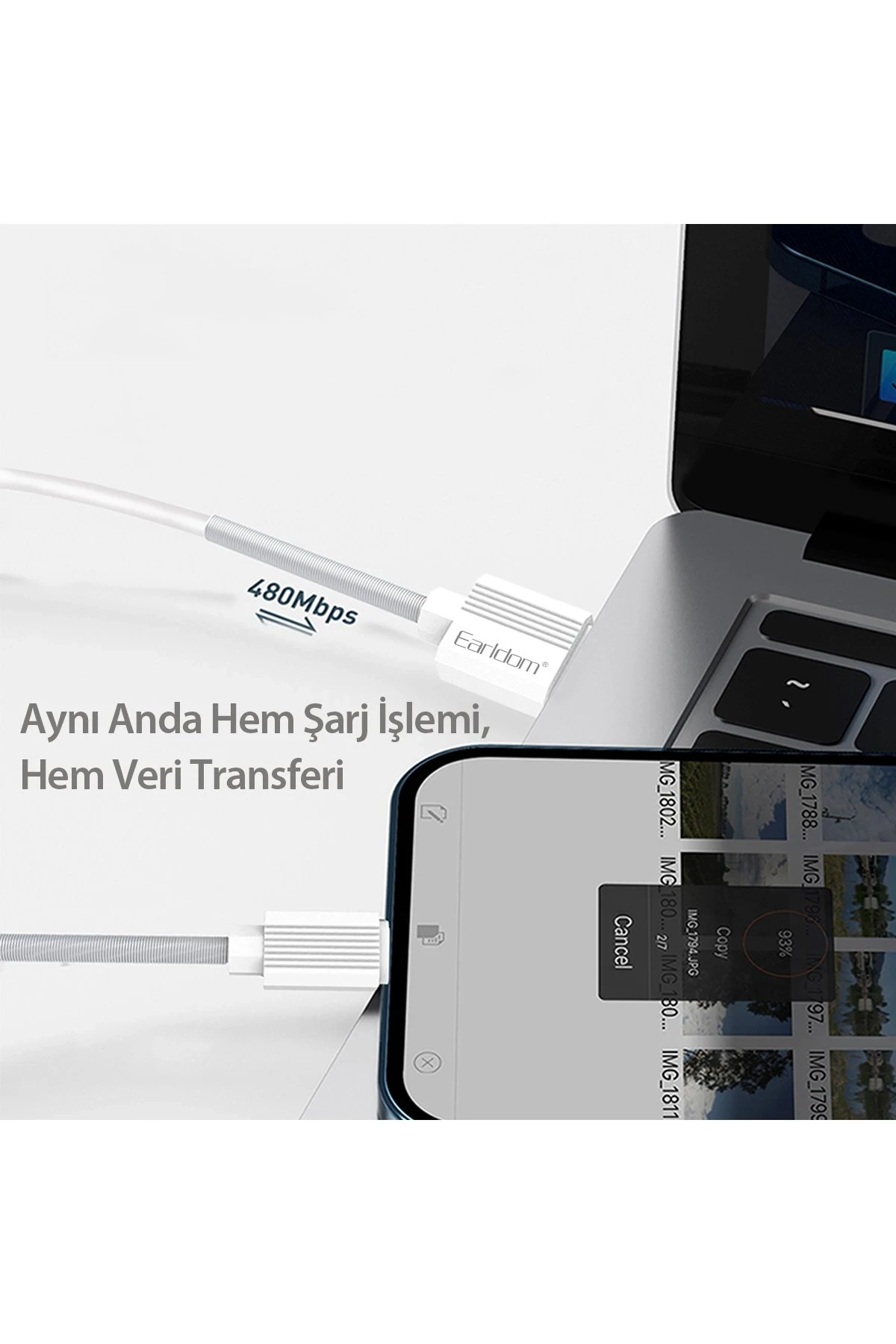 Earldom EC-137L 1M 3A Kırılmaya Dayanıklı Lightning Hızlı Şarj Kablosu