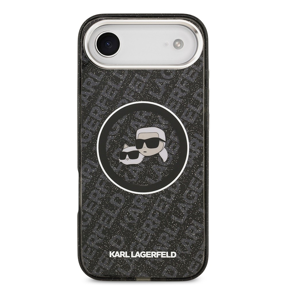 Apple iPhone 17 Air Kılıf Karl Lagerfeld Orjinal Lisanslı Parlayan Simli Karl & Choupette Heads Kapak