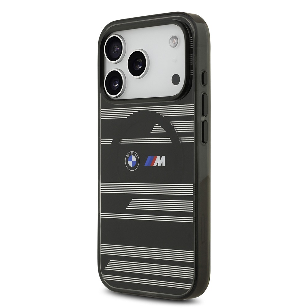 Apple iPhone 17 Pro Kılıf BMW Orjinal Lisanslı M-safe Şarj Özellikli Metal Kamera Butonlu Yatay Şeritli M Dizayn Kapak