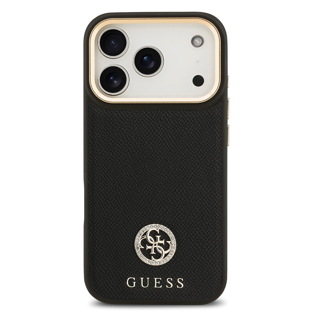 Apple iPhone 17 Pro Kılıf Guess Orjinal Lisanslı M-safe Şarj Özellikli Grained Yazı ve Taşlı 4G Logolu Kapak