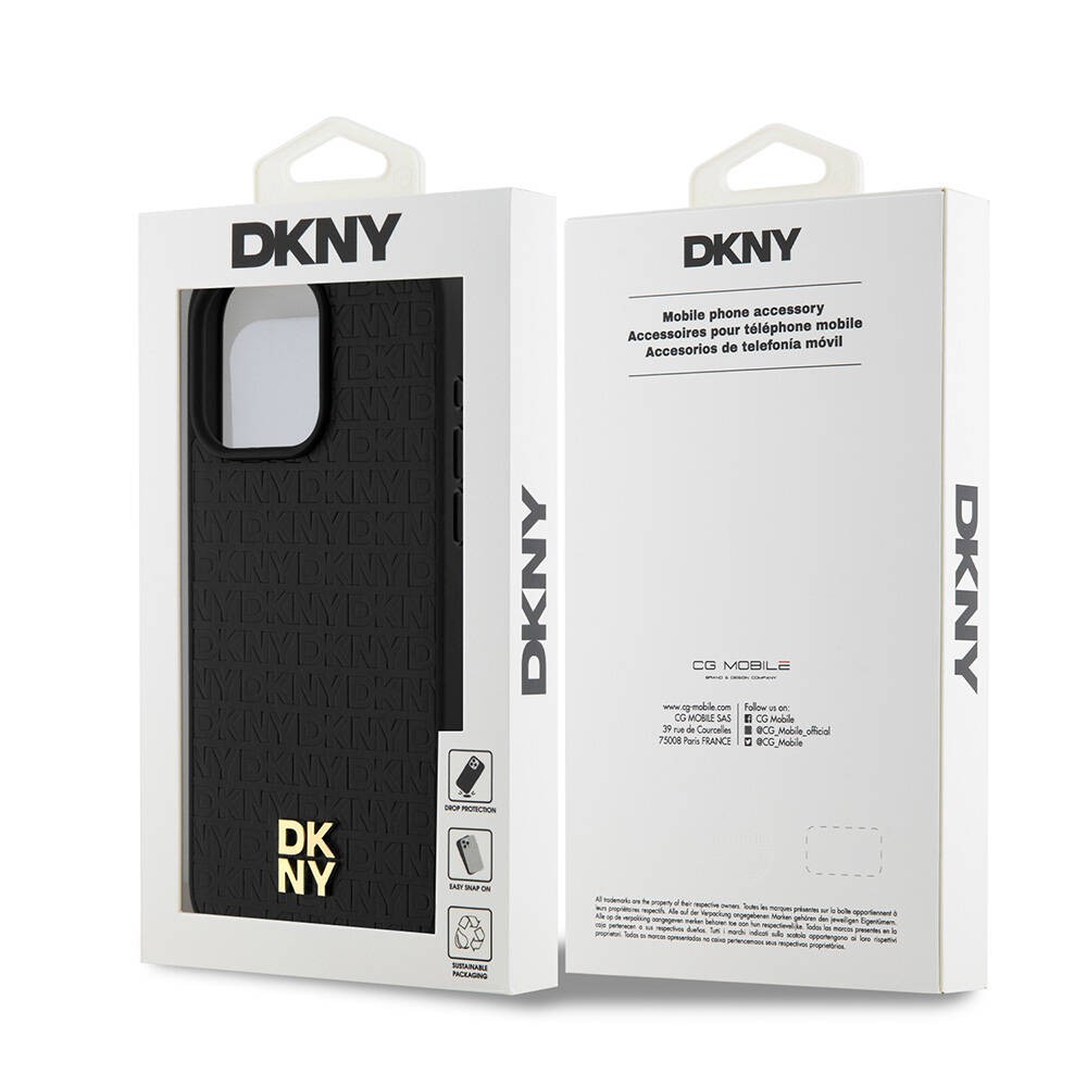 Apple iPhone 15 Pro Max Kılıf DKNY Orjinal Lisanslı M-safe Şarj Özellikli 3D Yazılı Repeat Pattern Kapak