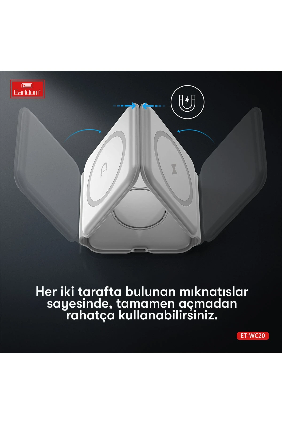 Earldom WC20 3in1 Katlanabilir Masaüstü Kablosuz Şarj Standı