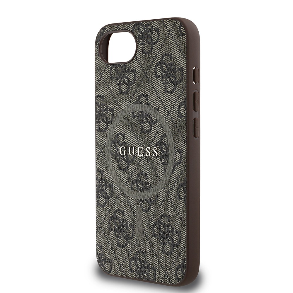 Apple iPhone 16E Kılıf Guess Orjinal Lisanslı M-safe Şarj Özellikli PU Halkalı 4G Desenli Yazı Logolu Kapak