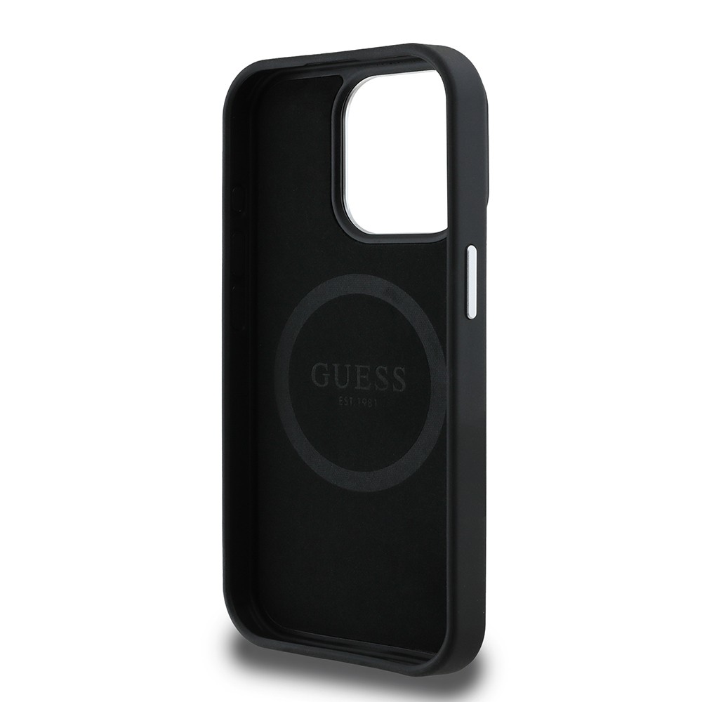 Apple iPhone 14 Pro Max Kılıf Guess Orjinal Lisanslı M-safe Şarj Özellikli Grained Triangle Kapak