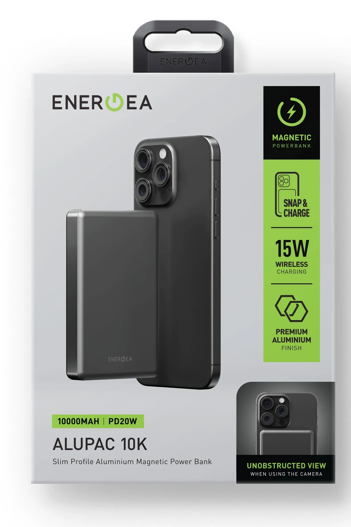 Energea AluPac 10K 10.000 mAh 20W Type-C ve 15W Kablosuz Şarj Çıkışlı PD Hızlı Şarj Magsafe Powerbank