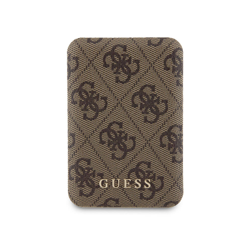 Apple iPhone 15 Pro Kılıf Guess Orjinal Lisanslı M-safe Şarj Özellikli Yazı Logolu 4G Desenli Kapak + Powerbank 5000mAh 2in1 Set