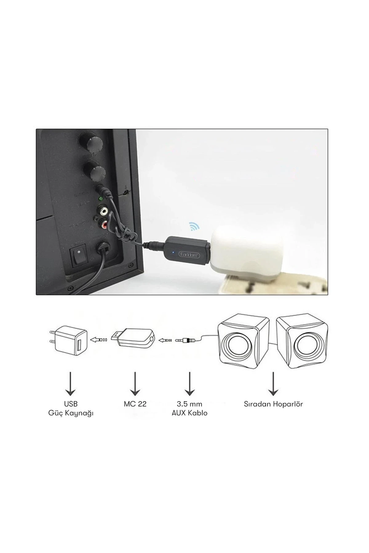Earldom M22 Bluetooth 5.0 Usb Aux Dönüştürücü