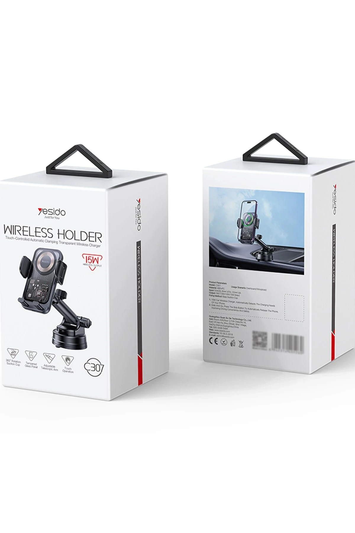 Yesido C307 Yapışkanlı 360 Derece Ayarlanabilir Cam Yüzeyli 15W Kablosuz Şarjlı Magsafe Araç Tutucu