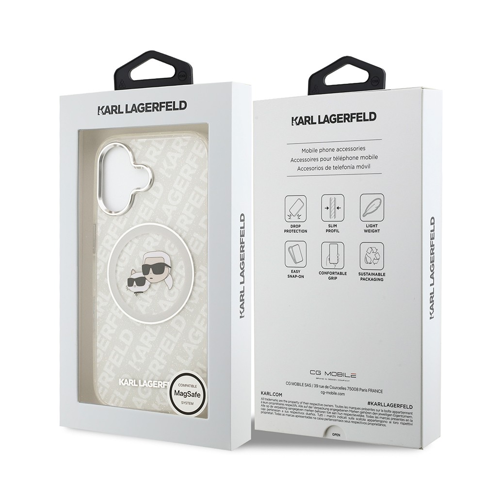 Apple iPhone 17 Kılıf Karl Lagerfeld Orjinal Lisanslı Parlayan Simli Karl & Choupette Heads Kapak