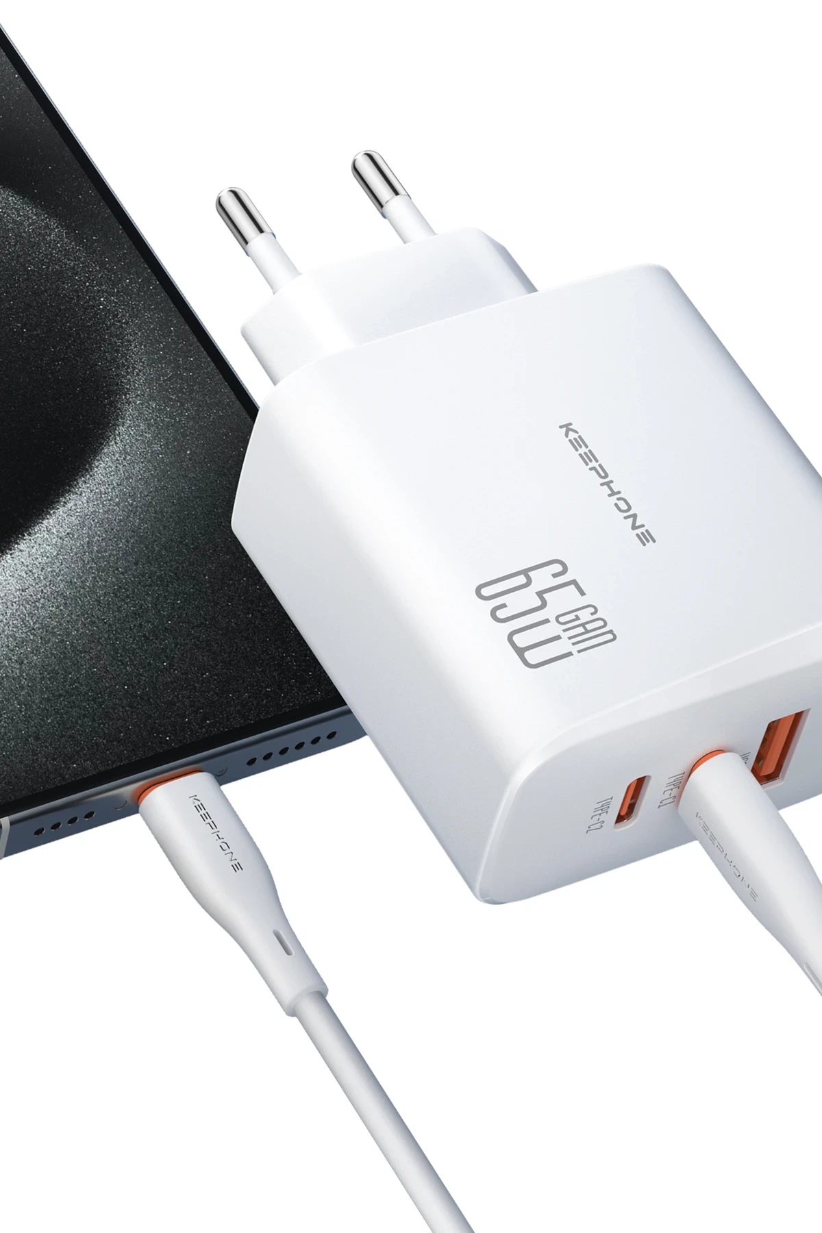 Keephone GaN Wall CH23121 2 Adet 65W Type-C ve 1 Adet 45W USB Çıkışlı GaN Şarj Cihazı