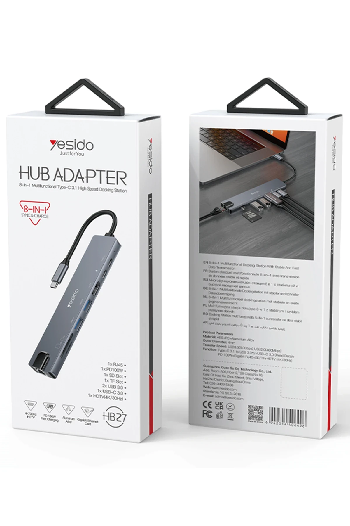 Yesido HB27 8in1 100W PD 1 GBPS Ethernet 4K Hub Dönüştürücü