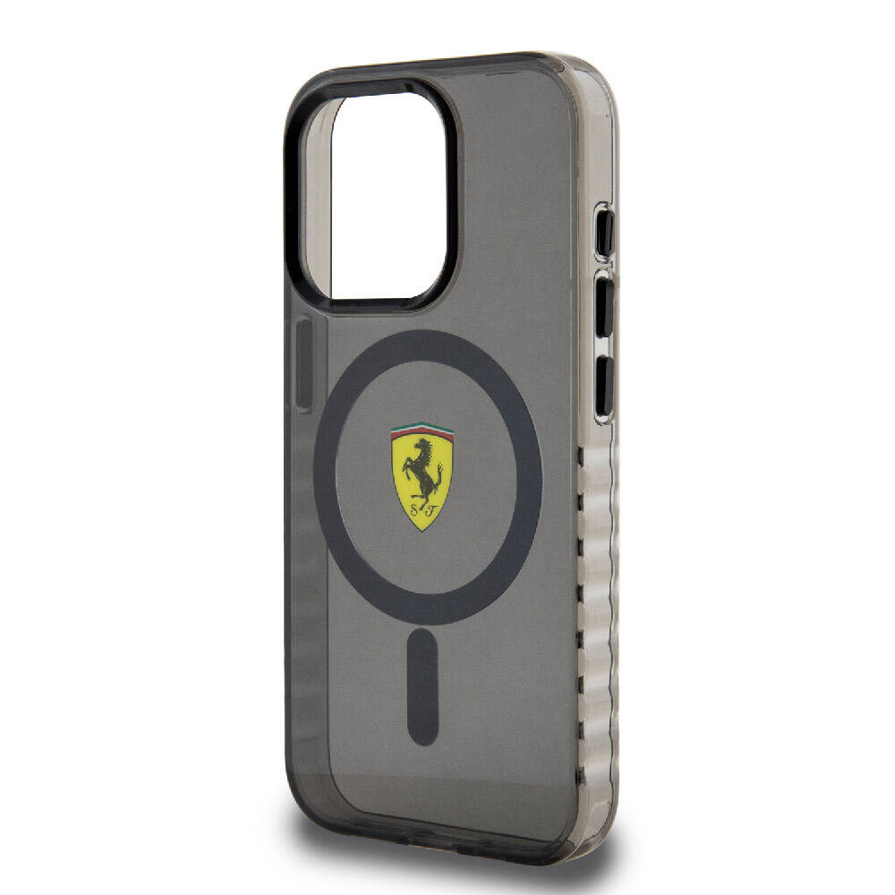 Apple iPhone 15 Pro Kılıf Ferrari Orjinal Lisanslı M-safe Şarj Özellikli Tırtıklı Kenar Tasarımlı Ortalanmış Logo Kapak