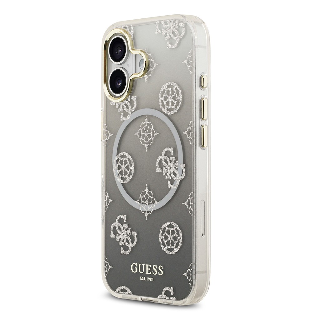 Apple iPhone 17 Kılıf Guess Orjinal Lisanslı M-safe Şarj Özellikli Simli Peony Desenli Silikon Kapak