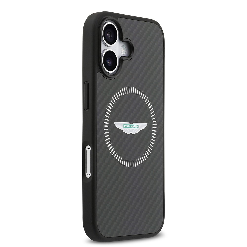 Apple iPhone 17 Kılıf Aston Martin Orjinal Lisanslı M-safe Şarj Özellikli Karbon Fiber Kapak