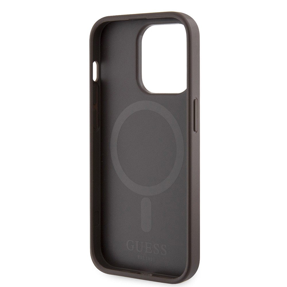 Apple iPhone 15 Pro Kılıf Guess Orjinal Lisanslı M-safe Şarj Özellikli 4G Şerit Tasarımlı Printed Kapak