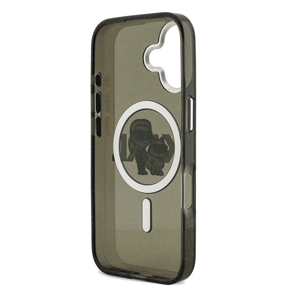 Apple iPhone 17 Kılıf Karl Lagerfeld Orjinal Lisanslı Parlayan Simli Karl & Choupette Sketch Logo Kapak
