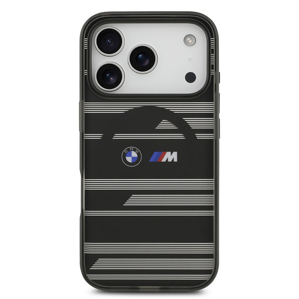 Apple iPhone 17 Pro Kılıf BMW Orjinal Lisanslı M-safe Şarj Özellikli Metal Kamera Butonlu Yatay Şeritli M Dizayn Kapak