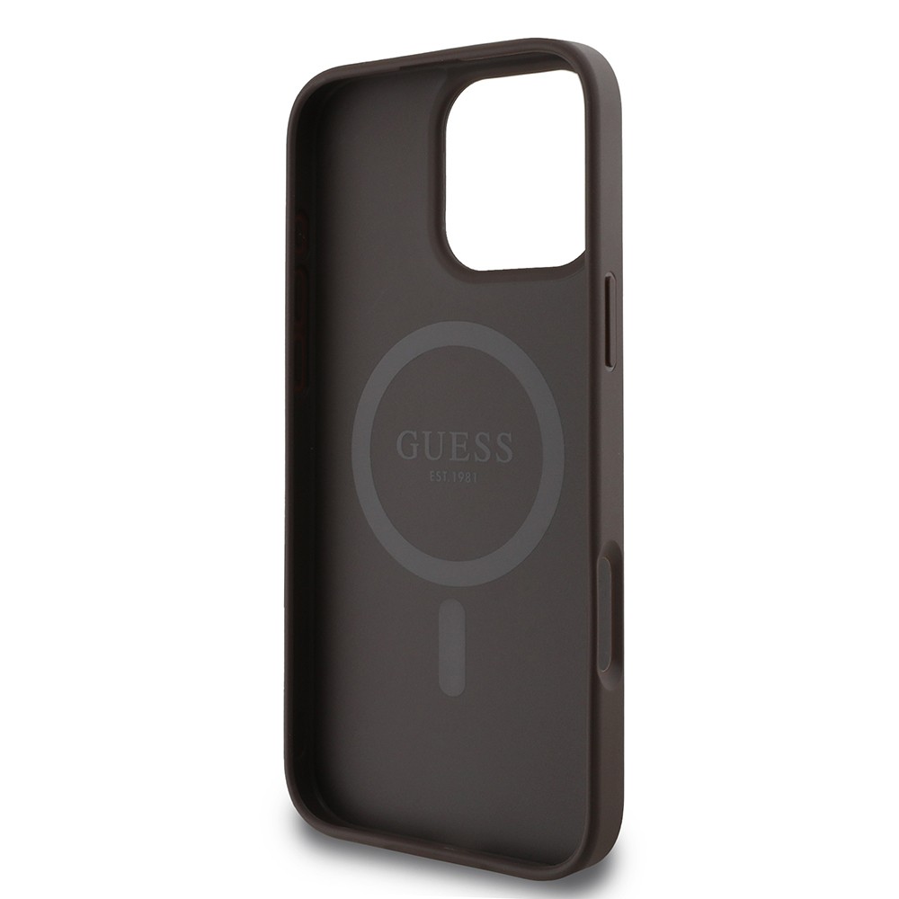 Apple iPhone 16 Pro Kılıf Guess Orjinal Lisanslı M-safe Şarj Özellikli 4G Şerit Tasarımlı Printed Kapak