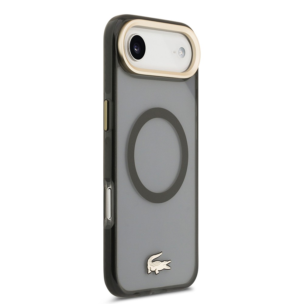Apple iPhone 17 Air Kılıf Lacoste Orjinal Lisanslı M-safe Şarj Özellikli Gold Timsah Logolu Buzlu Kapak