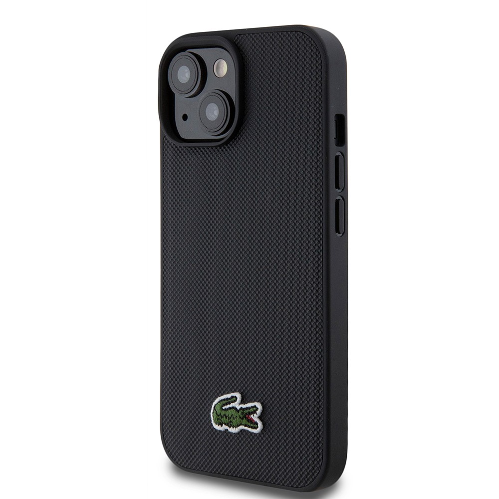 Apple iPhone 15 Kılıf Lacoste Orjinal Lisanslı PU Pike Desenli Arka Yüzey İkonik Timsah Dokuma Logolu Kapak + Type-C Kablo 1.5m