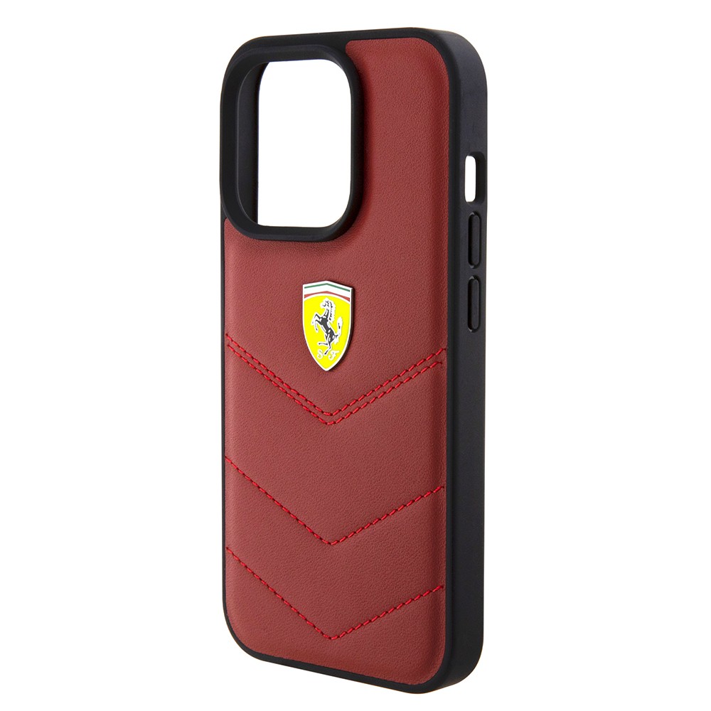 Apple iPhone 15 Pro Kılıf Ferrari Orjinal Lisanslı Deri Dikişli Arka Yüzey Metal Logo Tasarımlı Kapak